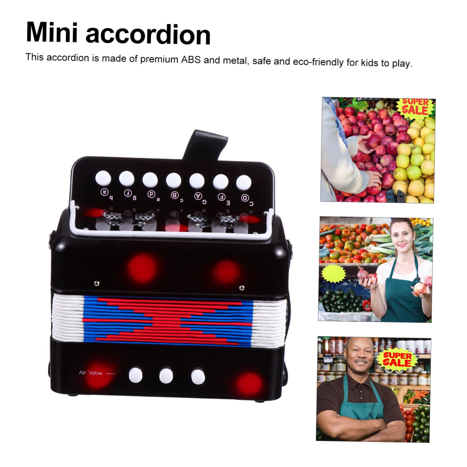 Accordéon Éducatif Noir pour Garçon et Filles Matériau Abs et Métal, Améliore les Capacités Cognitives Pratique Musicale