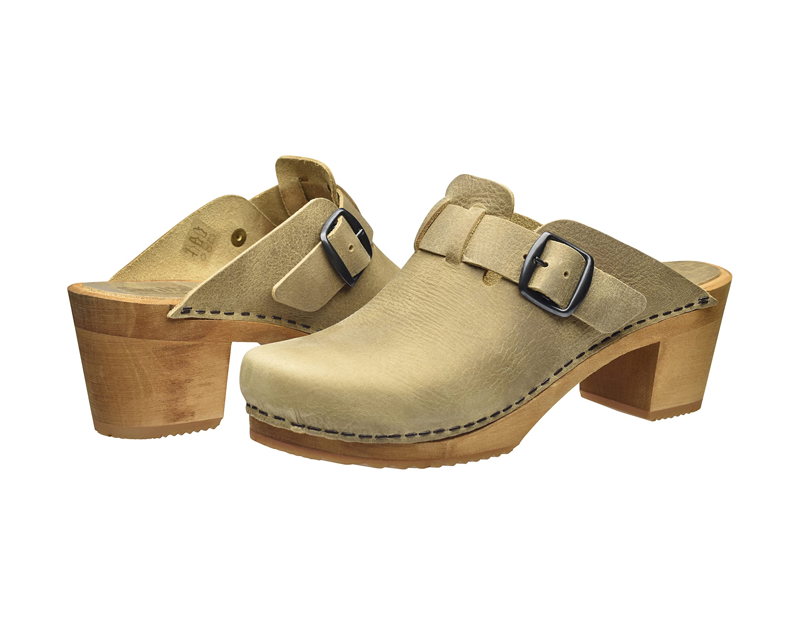 Sanita Malulo Clog | Original handgemacht | Leder-Holzclogs für Damen | Verstellbarer Riemen | Hellbraun | 41 EU
