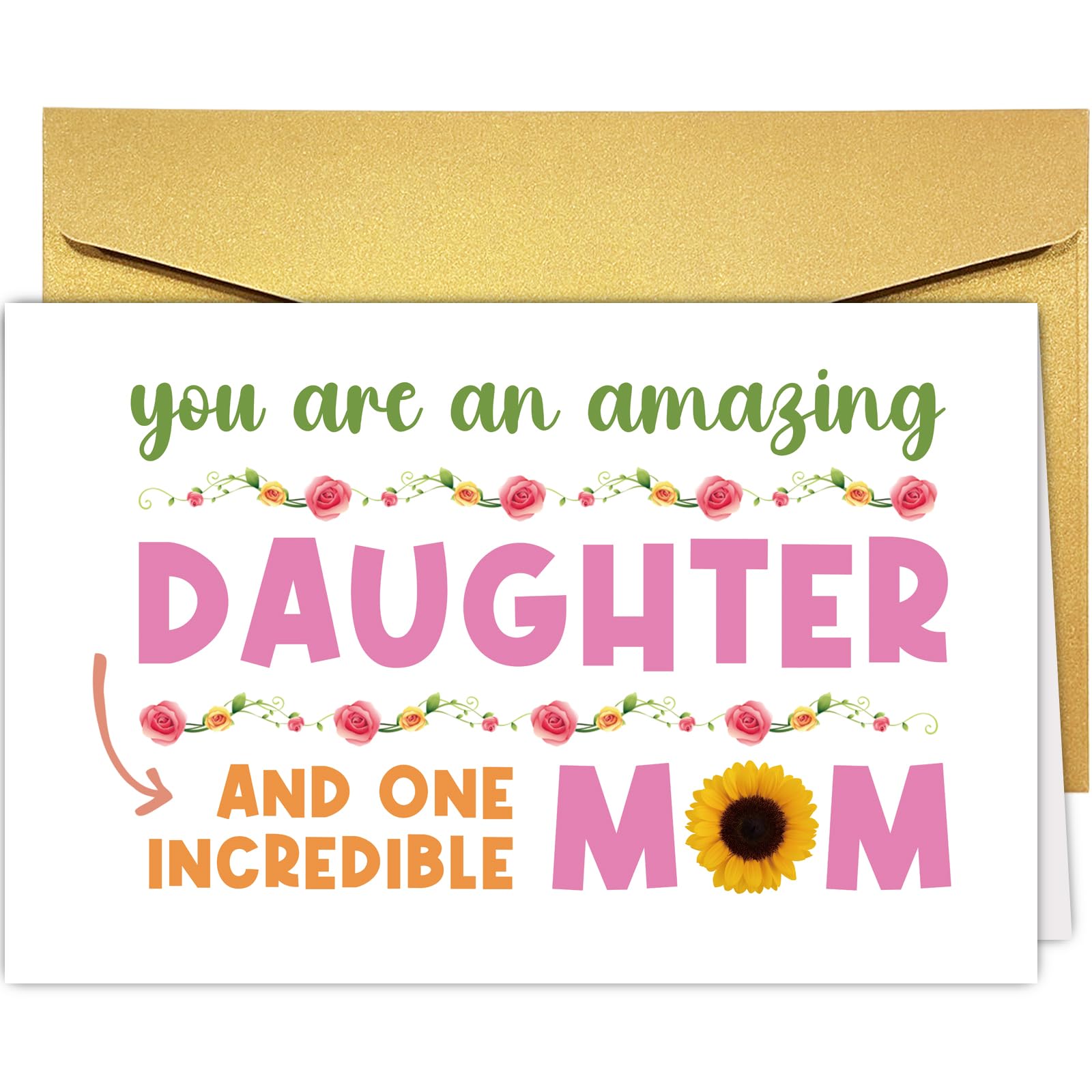 Supoeguk Cute Flower Mother's Day Card for Daughter, Sweet Daughter Mother's Day Card, Amazing Daughter Also Incredible Mom