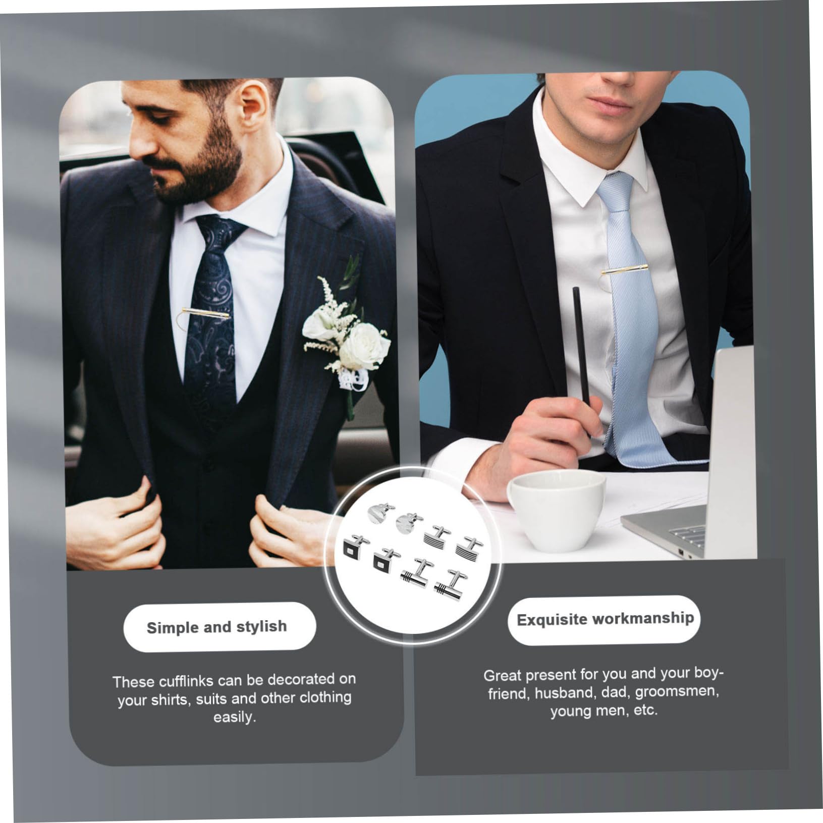 minkissy Manschettenknöpfe Herren Set Cufflinks Für Business Festlichkeiten Mit Schwarzem Emaille Gestreiften Designs Perfektes Für Väter Ehemänner Freunde
