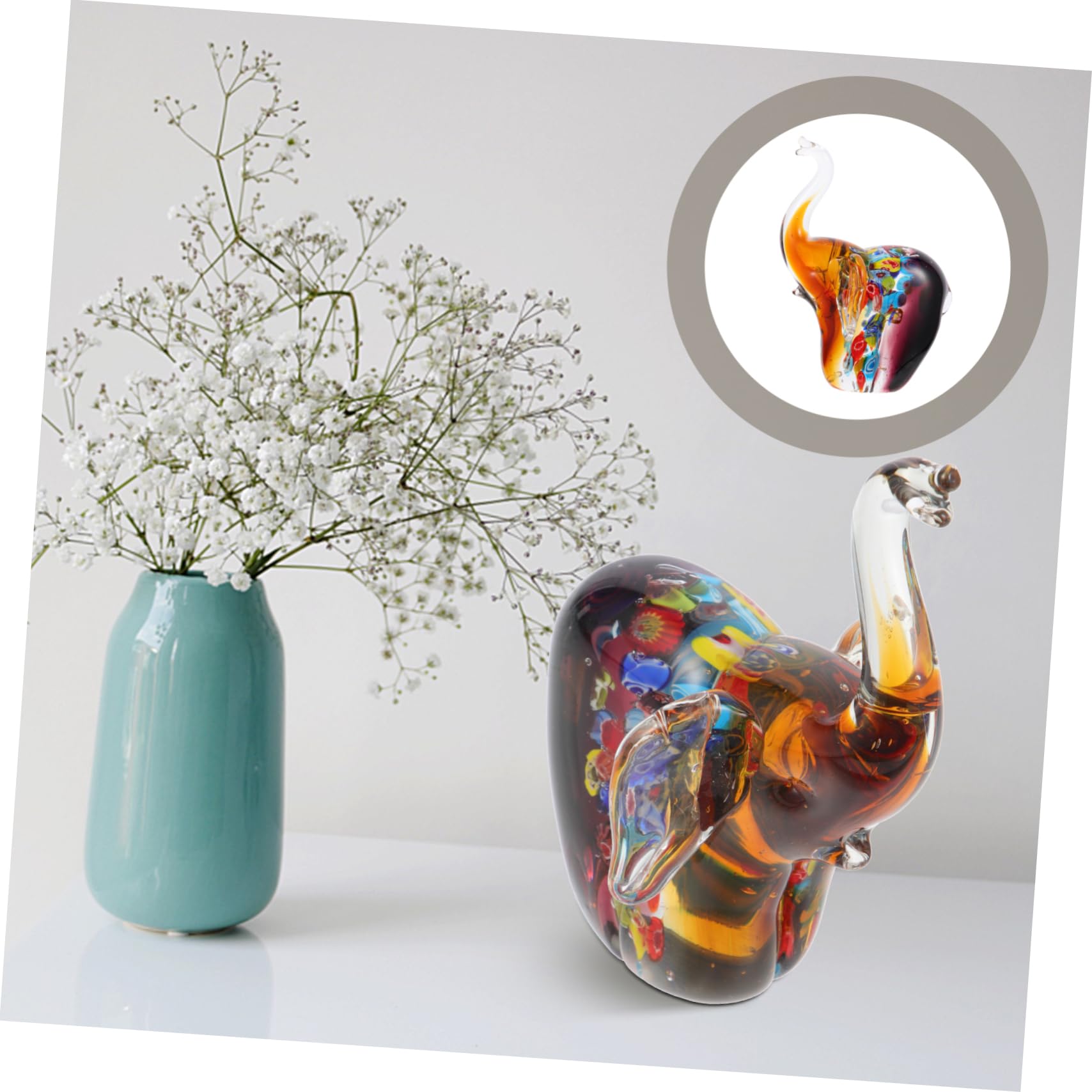 Adorno de Elefante de Mesa de Vidrio, Figura Decorativa
