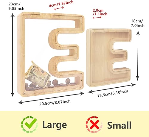 Miniatura 2 de DBPBToU Alcancía de letras de madera, 9.06 x 1.57 x 9.06 pulgadas, caja grande del alfabeto transparente, tarro de cambio personalizado para niños