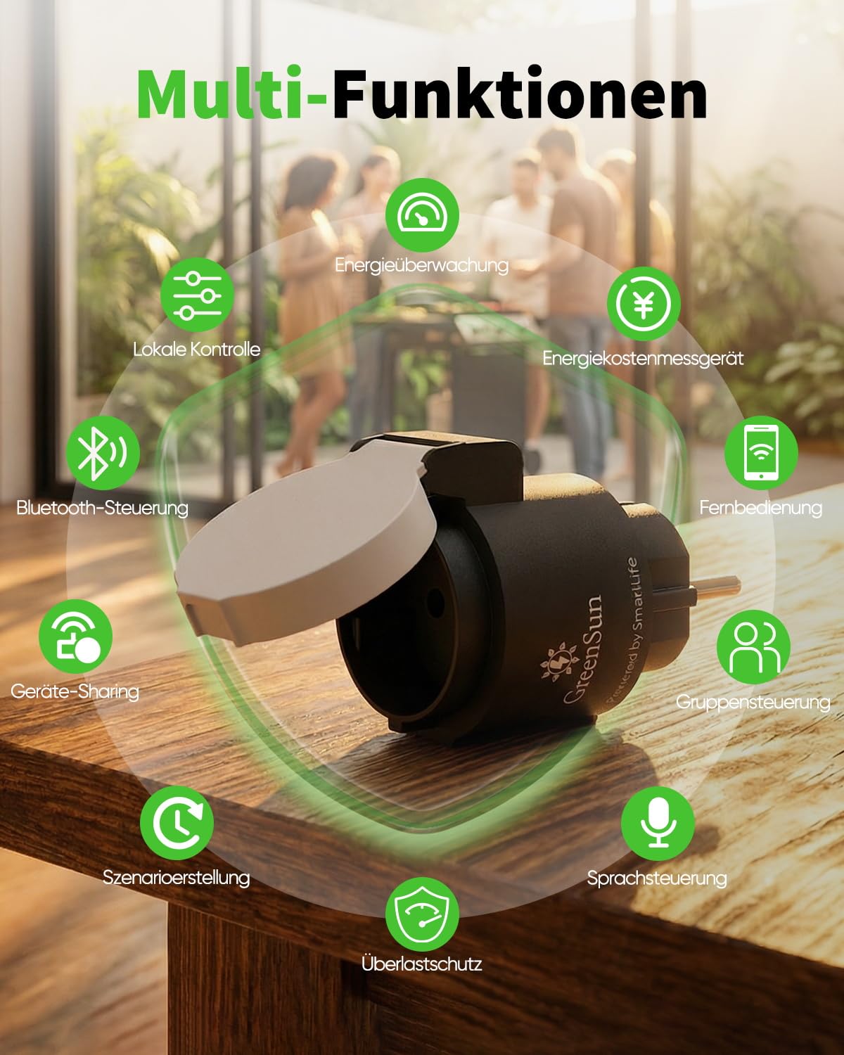 GreenSun WLAN Steckdose Outdoor - Zeitschaltuhr Aussenbereich Tuya Smart Life APP Fernbedienung WiFi Steckdose Strommessung IP44 Wasserdicht Sprachsteuerung mit Alexa/Google Home 16A 3680W