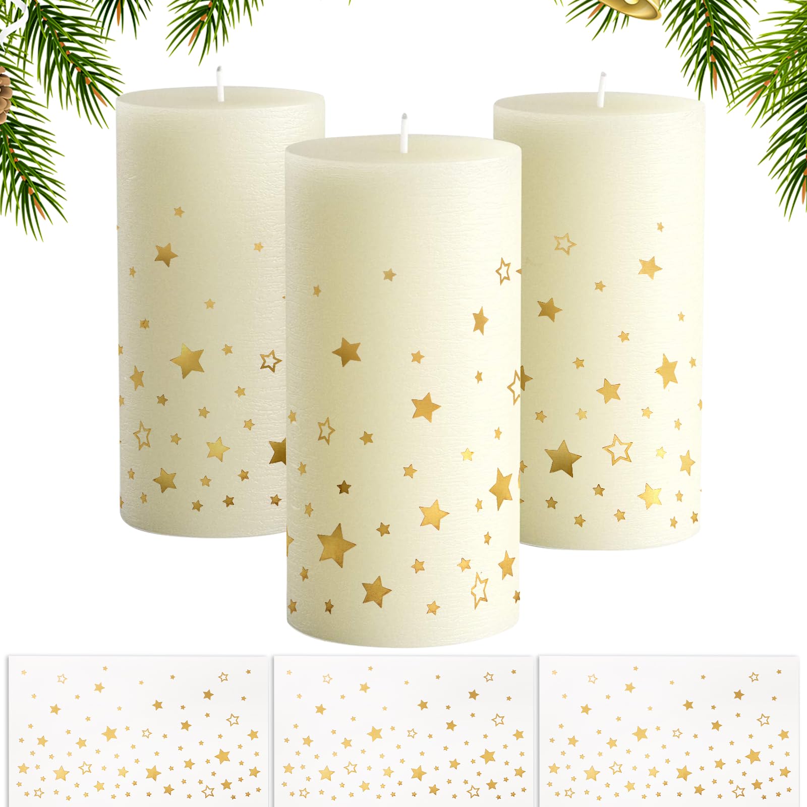 GEBETTER 3 Hojas Tatuajes para Velas Estrellas Doradas Decoración Navidad, Pegatinas Decorativas Estrellitas Color Oro Papel Transfer Agua, Adornos Velas Tazas Cristal Fiesta Navideña, 25 x 15 cm