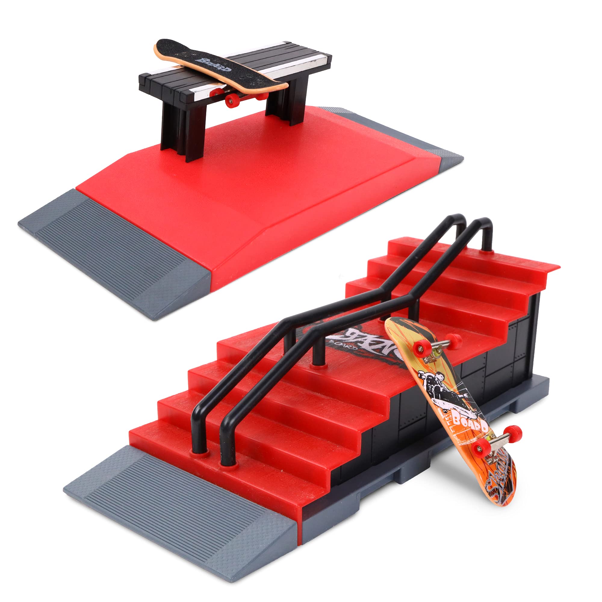 Set 3 Finger Skates, 4 Rampes et 1 Vélo - 031439 - Métal et Plastique - Skateboard - Doigt - Jouet Enfant - Anniversaire - Cadeau - Planche à Roulette - À Partir de 3 Ans