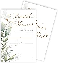 Bridal Shower Invitation Card (4"x6") - Set Of 25 Wedding Invitations With Envelope - Floral White & Green Watercolor Flowers Invites For Bridal Shower Party - Engagement Party Supplies - A10