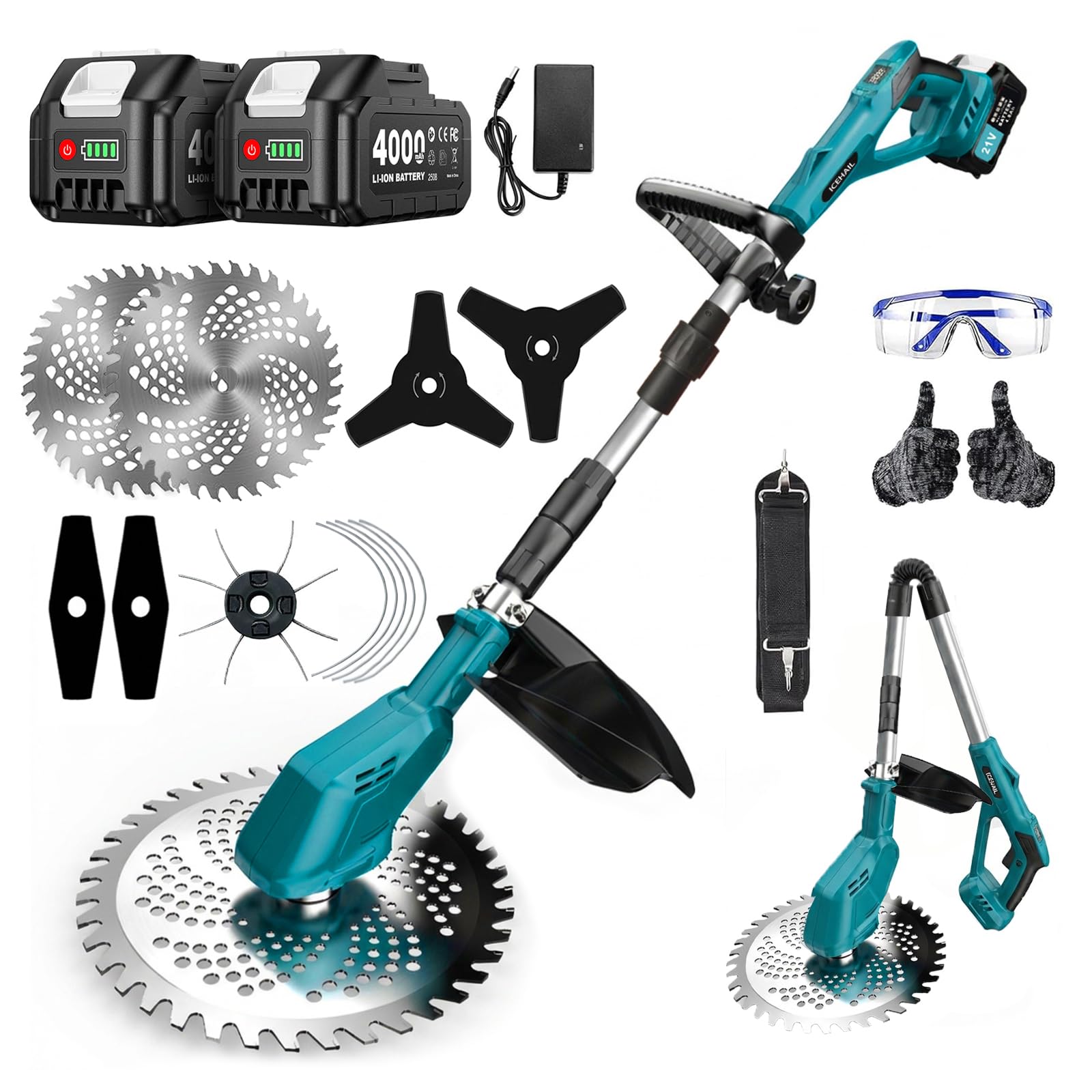 草刈り機 充電式 21v 強力ブラシレスモーター バッテリー2個付き　青 Amazon.co.jp: ICEHAIL 草刈り機 充電式 21v 強力ブラシレスモーター
