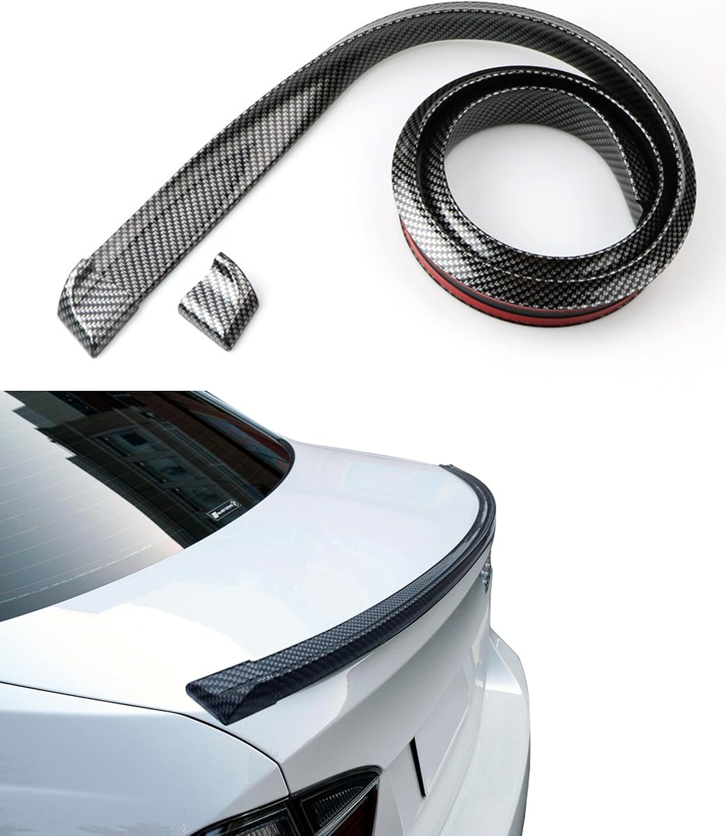 Alerón trasero universal para automóvil ESEWALAS, kit de alerón de maletero, alerón de techo o labio trasero de PU 3D, instalación sin punzones (fibra de carbono)