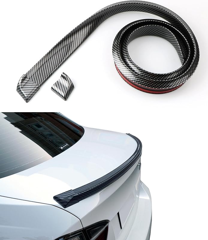 Alerón trasero universal para automóvil ESEWALAS, kit de alerón de maletero, alerón de techo o labio trasero de PU 3D, instalación sin punzones (fibra de carbono)