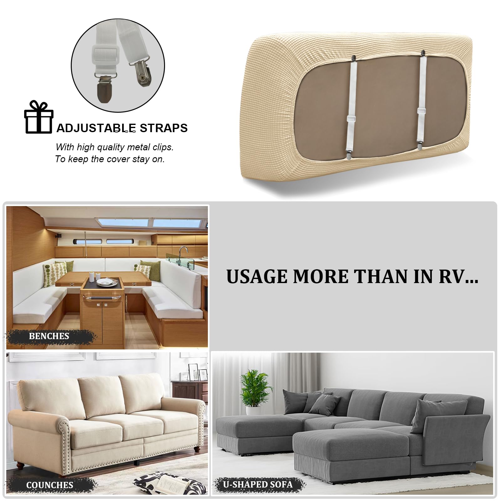 SYLC Caravan Seat Cover Stretch Jacquard, Non-slip RV Dinette Cushion Covers with 2 Straps - Image 4