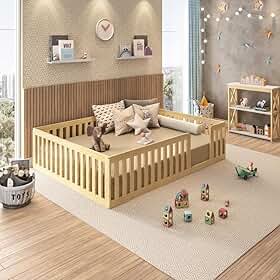 Cama Montessoriana Casal em Madeira Maciça com Grade Giulia Casatema Natural