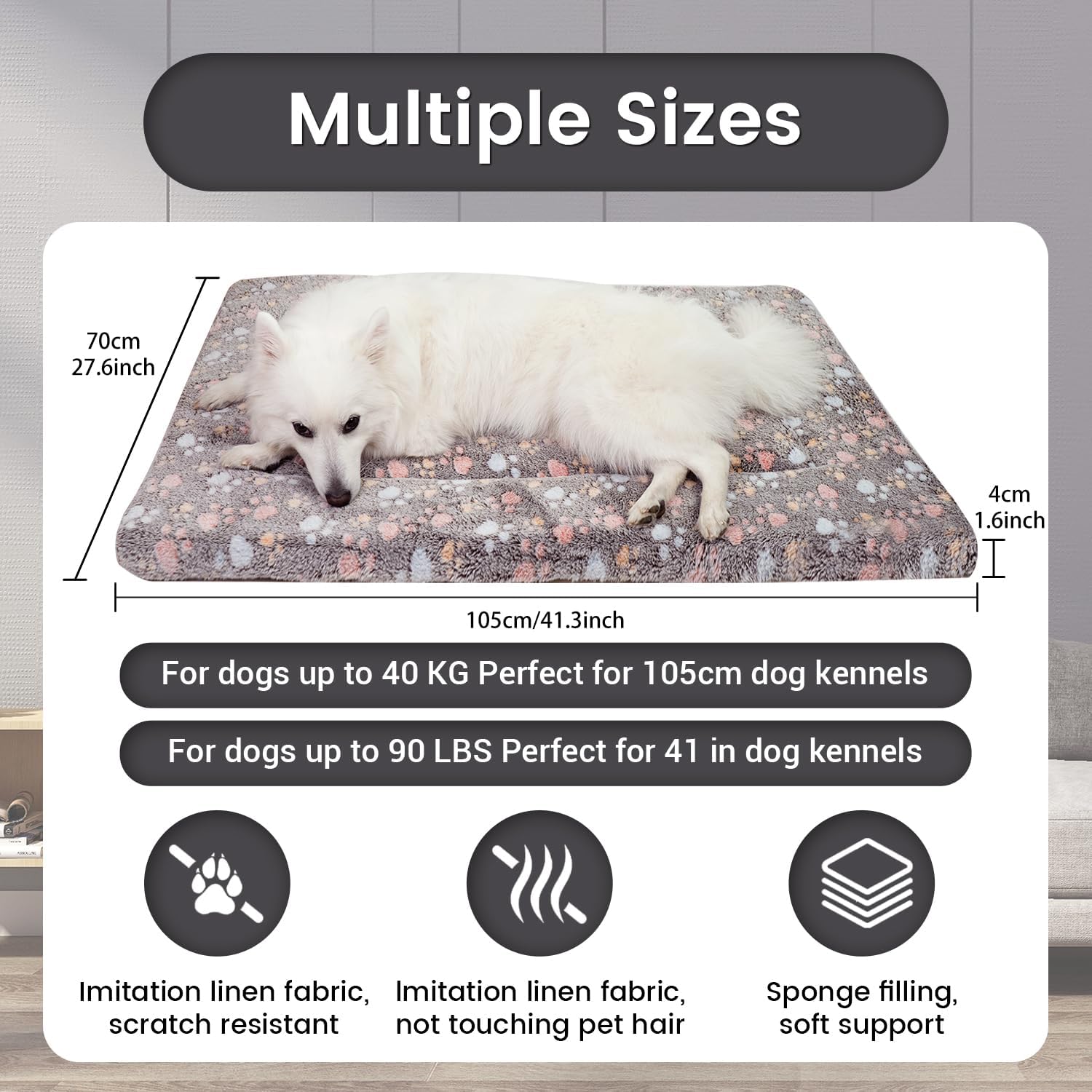 Dog Crate Mats Bed for Large Dogs, 42x28 Inch Short Plush Pet Mat, 1.6-inch Thick Thin Kennel Pad, Machine Washable Ideal for 42-Inch Dog Crates