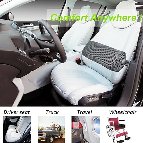 Miniatura 6 de Esme L&H Rollo lumbar para silla de oficina, asiento de automóvil, tela 3D transpirable, rollo de apoyo para la parte inferior de la espalda