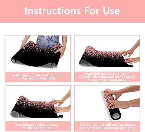 Miniatura 7 de Britimes Alfombrilla de Escritorio Rosa Oro Rosa Dorado Negro Antideslizante de Cuero PU Grande para Teclado y Ratón Accesorios de Escritorio de oro