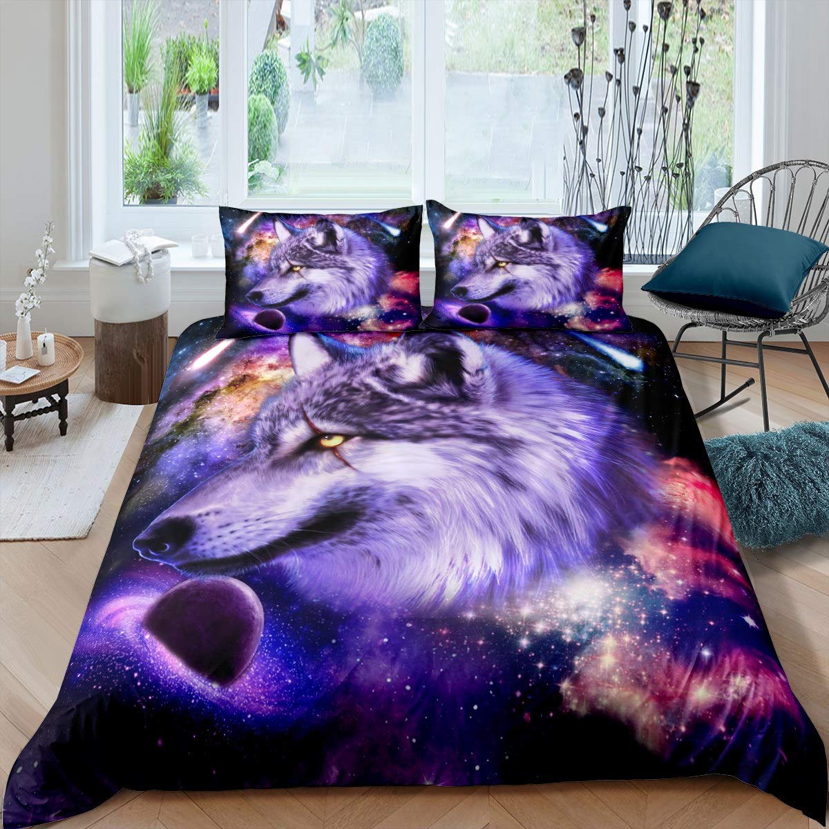 Housse de couette loup 3D lit enfant hypoallergénique et facile à laver