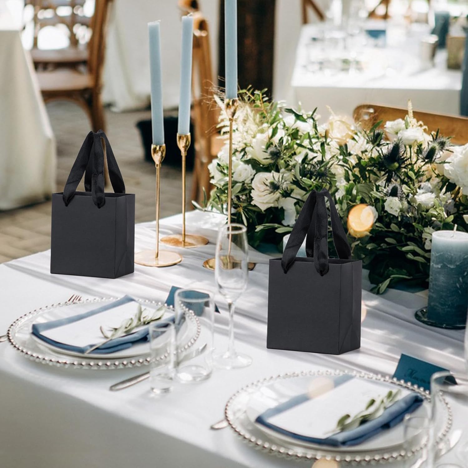 Mini Small Black Gift Bags 50 Pack, 4x2.75x4.5inch Small Kraft Paper Gift Bags Bulk with Cotton Handle Matte for HolidayShopping, Wedding, Party - Image 8