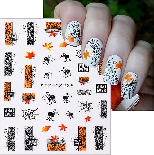 Miniatura 5 de Calcomanías de uñas de Halloween para arte de uñas 3D, autoadhesivas en 3D, diseño de calavera negra, calabaza, araña, gato, murciélago, lindo