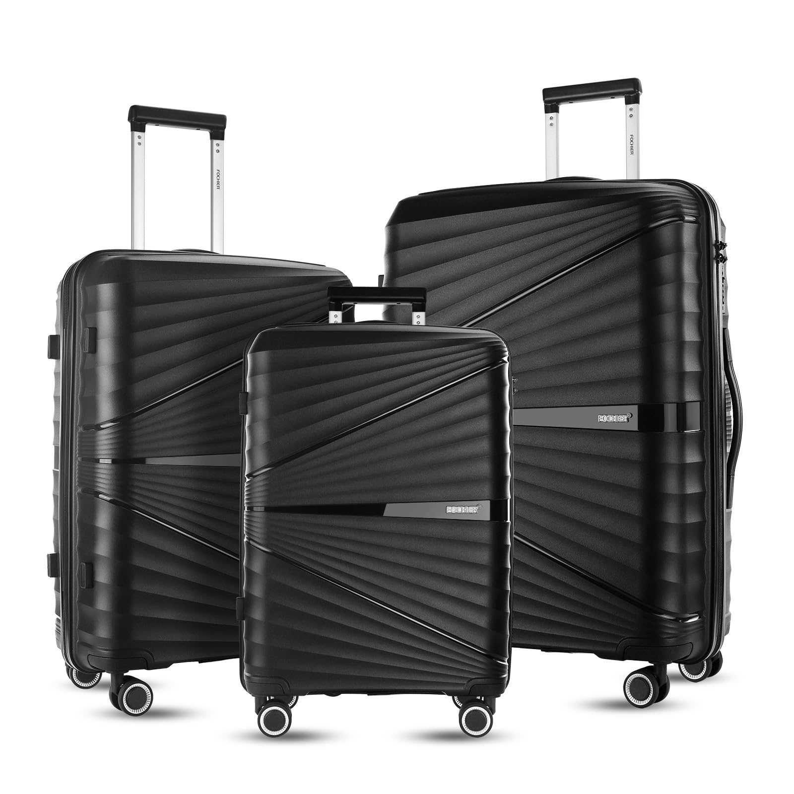 FOCHIER 3 Piece Hardside Luggage Set with Spinner Wheels, Rolling Suitcase Set for Men Women, 20 24 28 Inch, Black