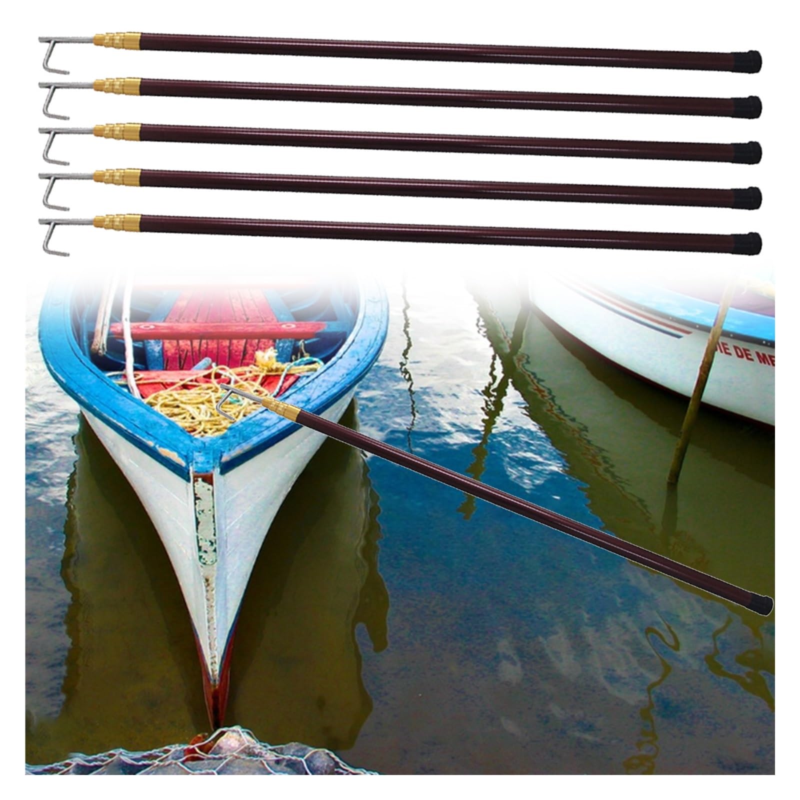 Asta telescopica per Gancio da Barca - Asta di ormeggio Lunga 13/16/19 Piedi per Yacht/Nave - Gancio telescopico Multiuso (Marrone, 6 m x 5 Pezzi)