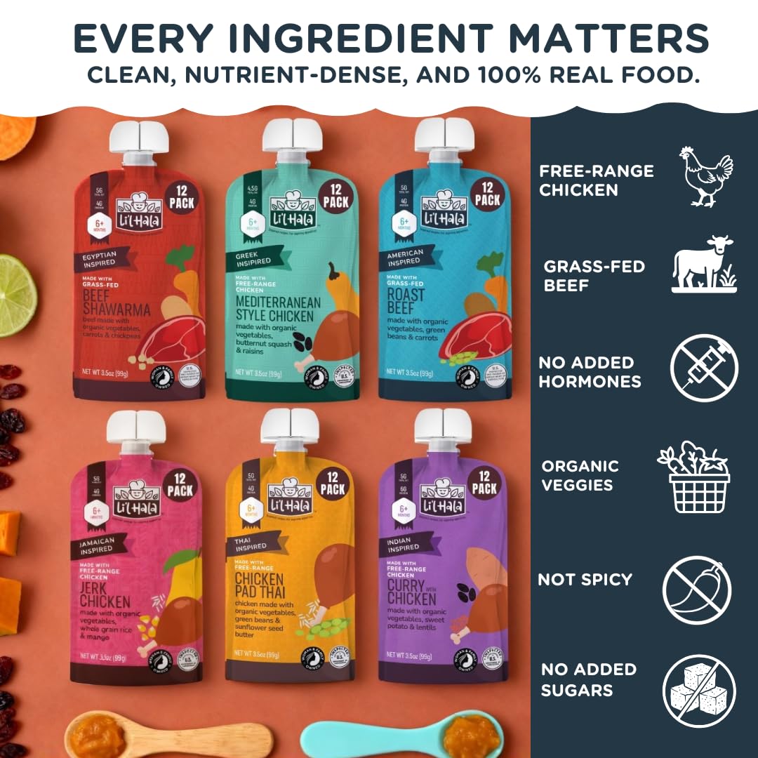 Li'l Hala Foods - Baby Meat Pouches - (Variety 6 Pack) | Baby Food Purees with Protein, Healthy Fats & Fiber from Real Meat & Organic Veggies - Image 4