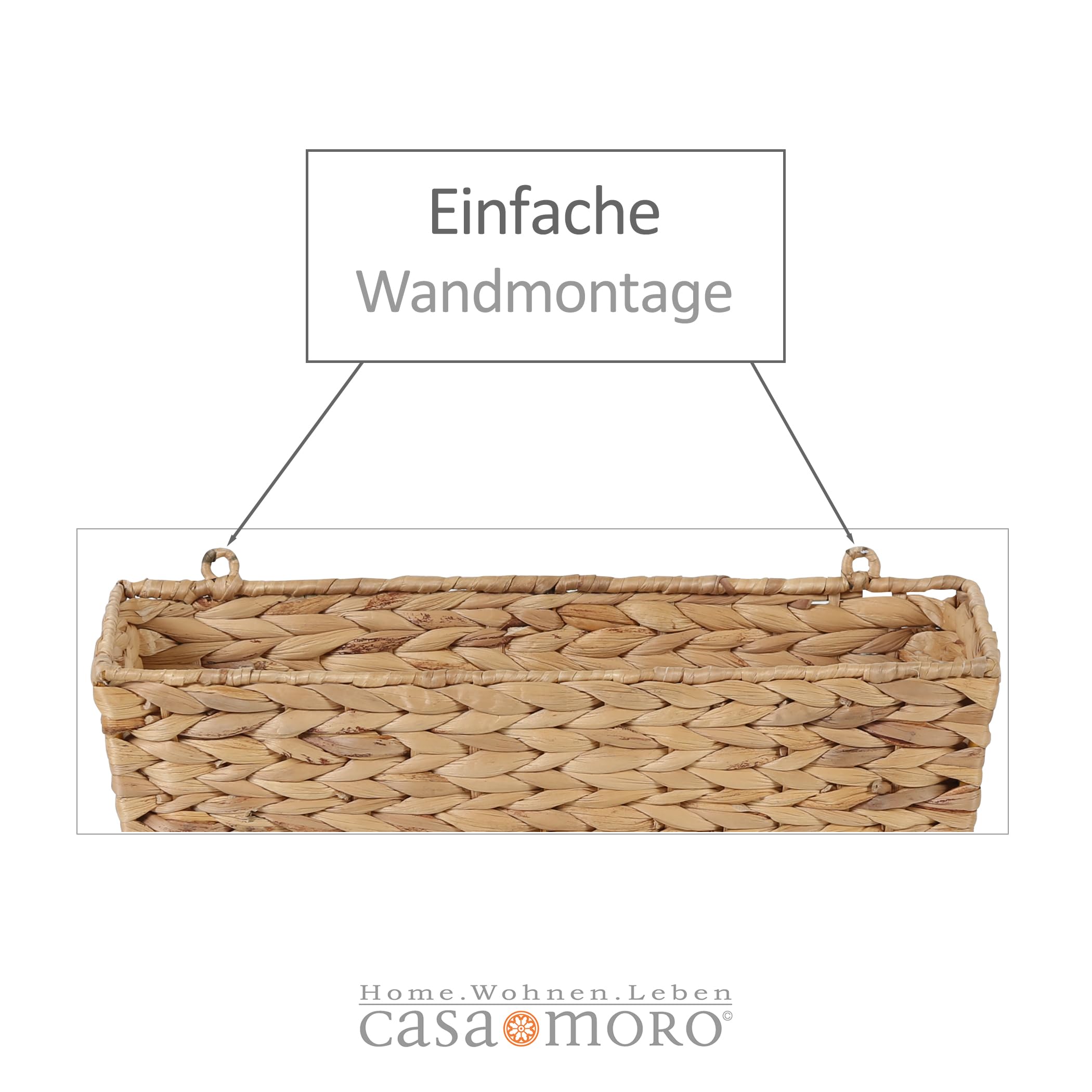 Wandkorb Aufbewahrungskorb Hängekorb Organizer Badezimmer Flur Küche geflochten aus Wasserhyazinthe Seegras Natur Boho Scandi Zella IN40