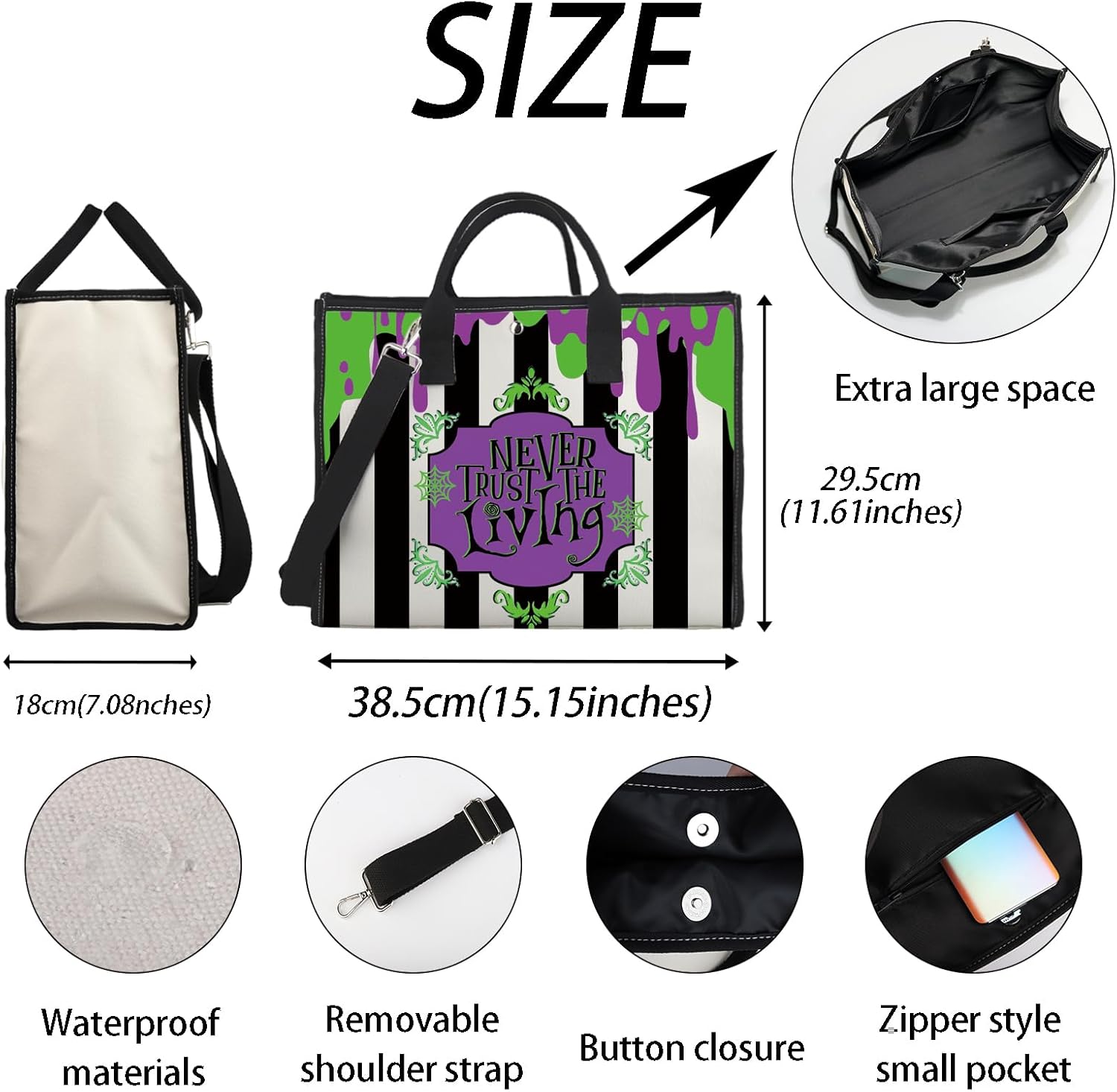 WSNANG Ghost Movie Inspired Gift Never Trust The Living Tote Bag Halloween Ghost Shoulder Bag