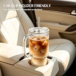 INSETLAN 26oz Gobelet en verre côtelé avec poignée & Couvercle – 2-Pack Grandes tasses de café glacé avec pailles, Tasse en verre moderne pour froid & Boissons chaudes, coupe de voyage esthétique pour smoothies, thé et jus