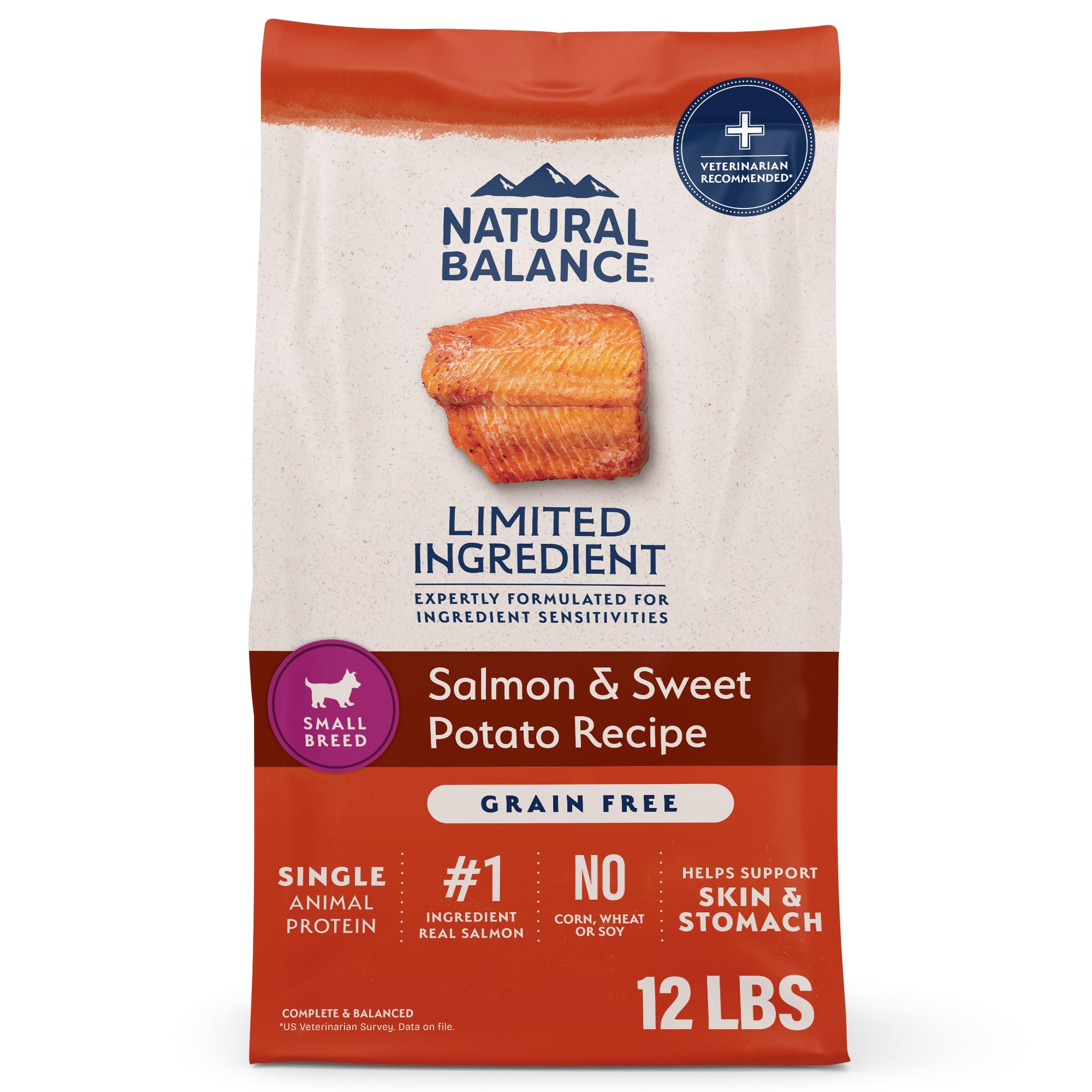 Limited Ingredient Grain Free Salmon & Sweet Potato Dry Dog Food for Small Breed Adults, Sensitive Stomach, 12 lb