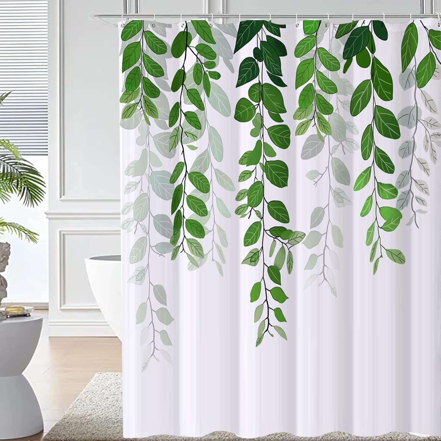 REZAYMRS Green Leaf Shower Curtain with 12 Hooks, 72''x72'' Waterproof