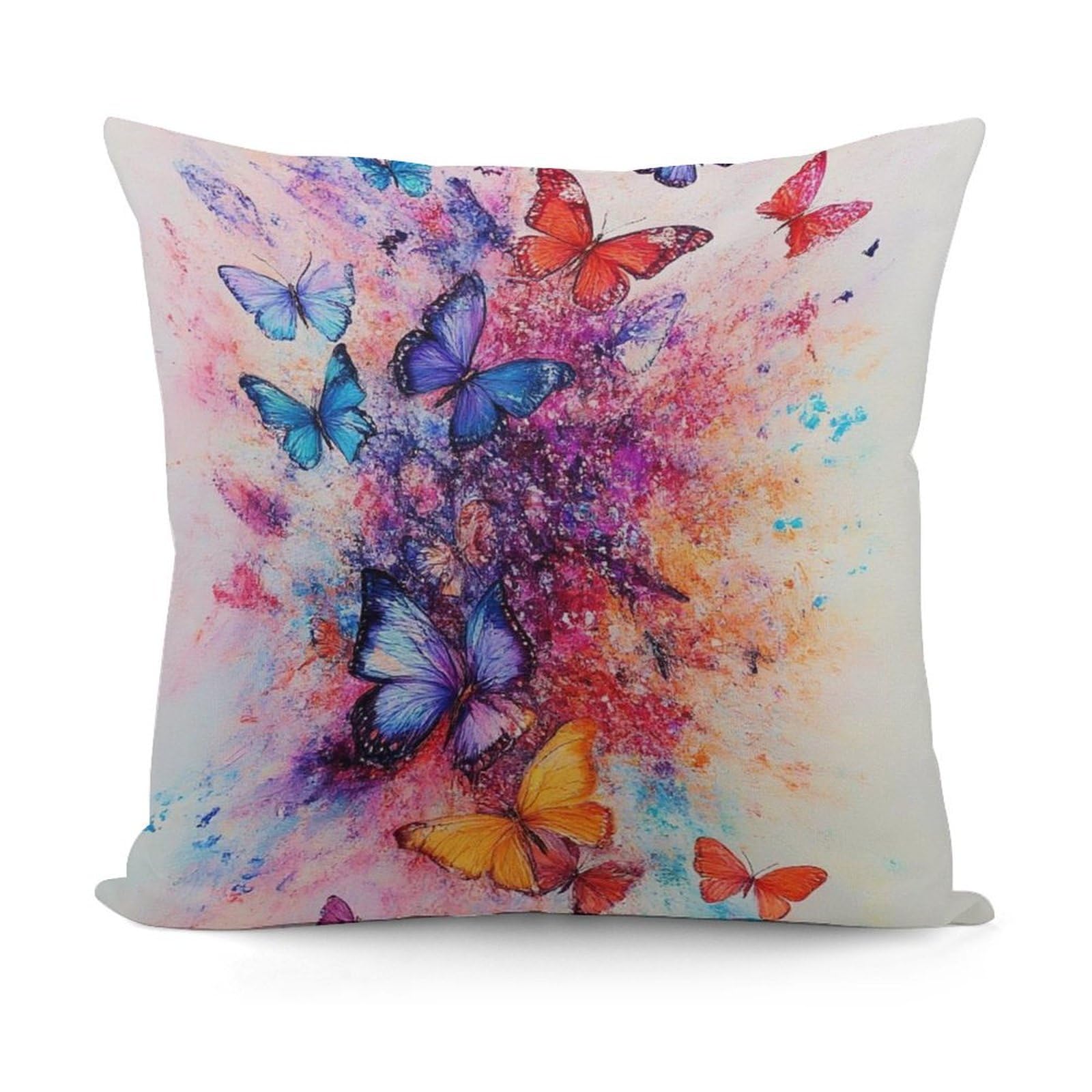 Smazdfxx Picture(691) Soft Colorful Butterflies Plush Pillow Cover Decorative Pillow Cases For Bed Sofa Living Room Home Decor