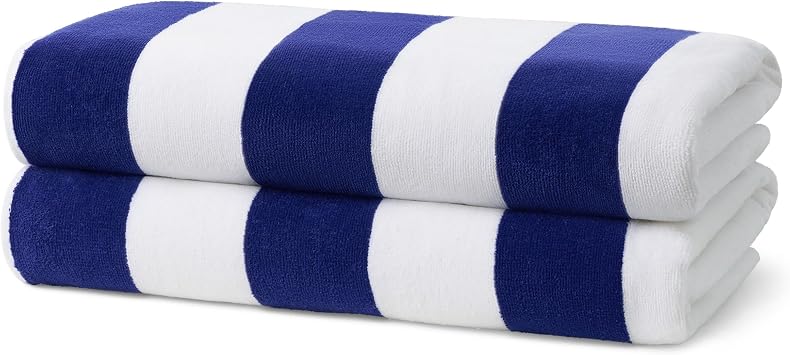 Ben Kaufman Joey Velour Striped Towel - Oversized & Absorbent Striped Beach Towels - Colorful Yarn Dye Stripe Cotton Towel for Swimming & More - Lightweight & Soft Swim Towels Blue, 2 Pack