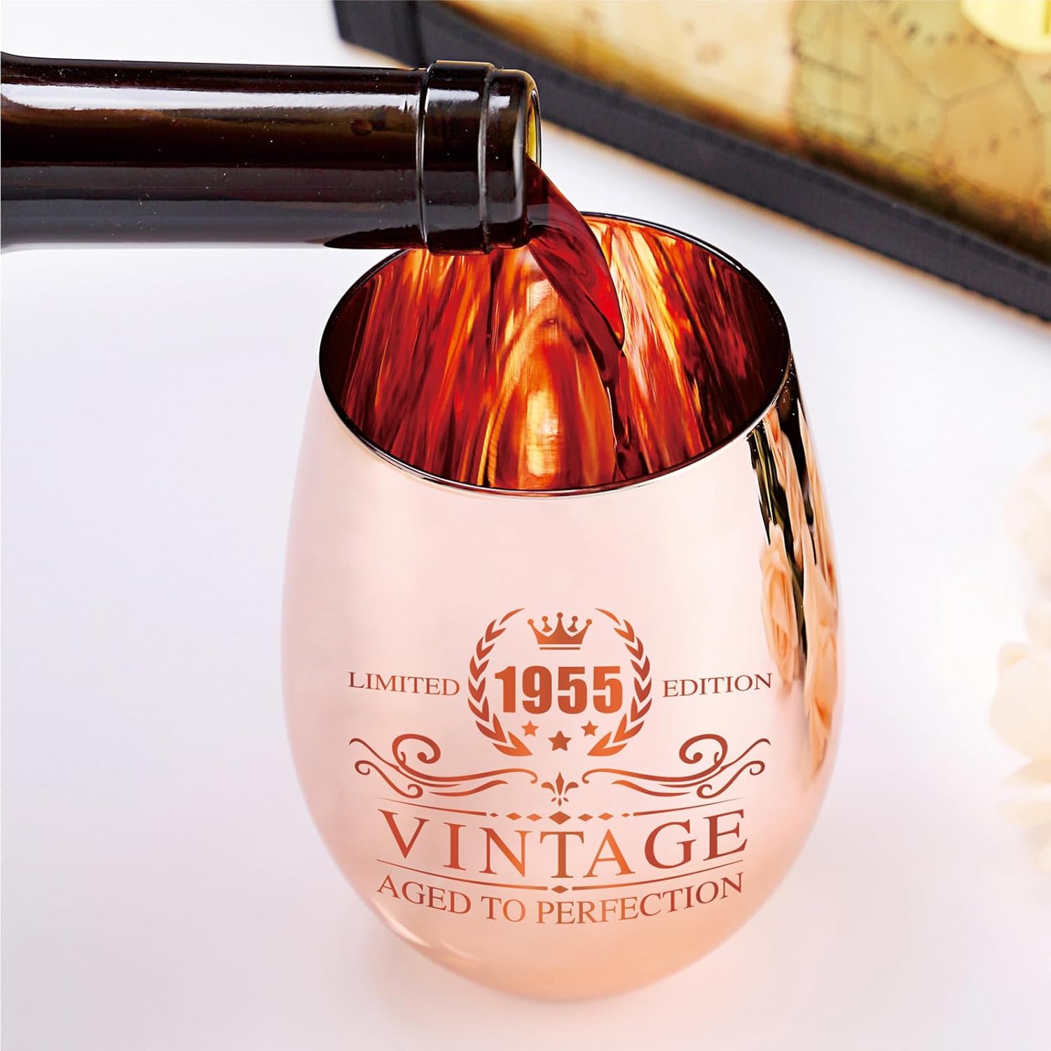 71st Birthday Gifts for Women - Vintage 1955 Wine Glass - 70th Birthday Decorations for Her - Funny Bday Present Ideas - Image 4