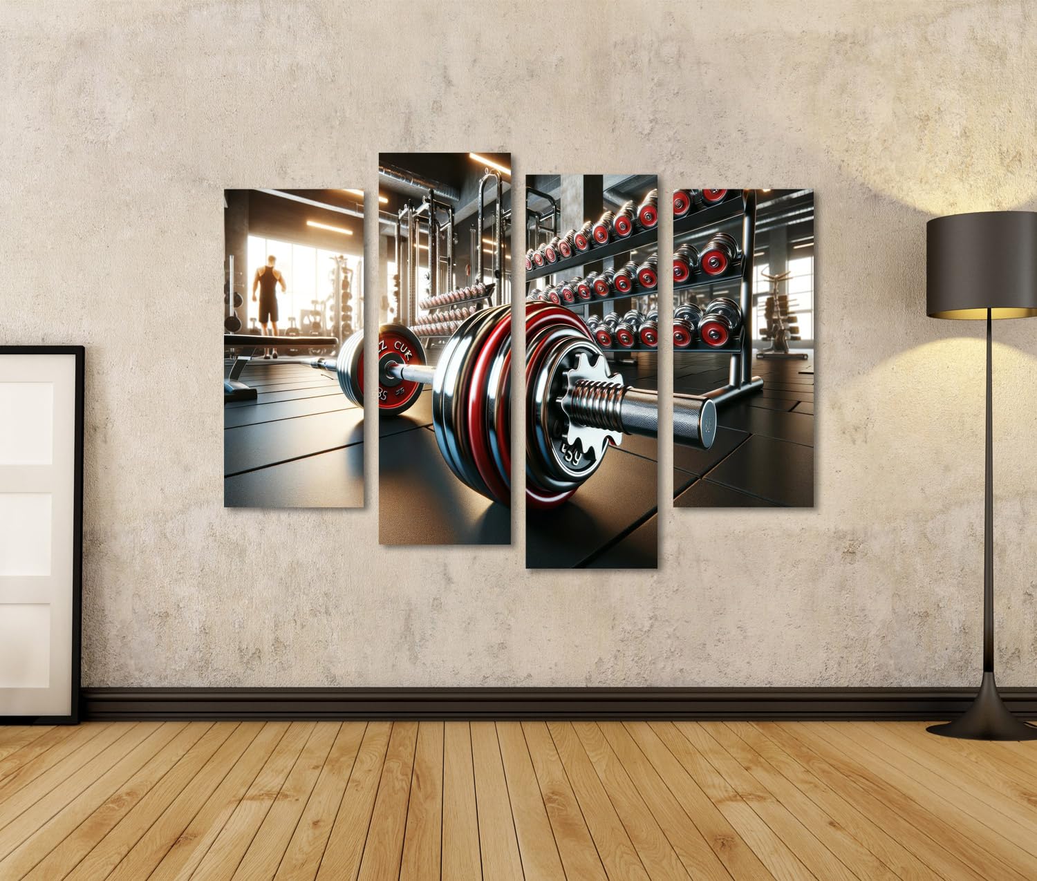 islandburner Tableau sur toile - Silence puissant dans la salle d'haltères - Fitness Studio - Images murales - Poster