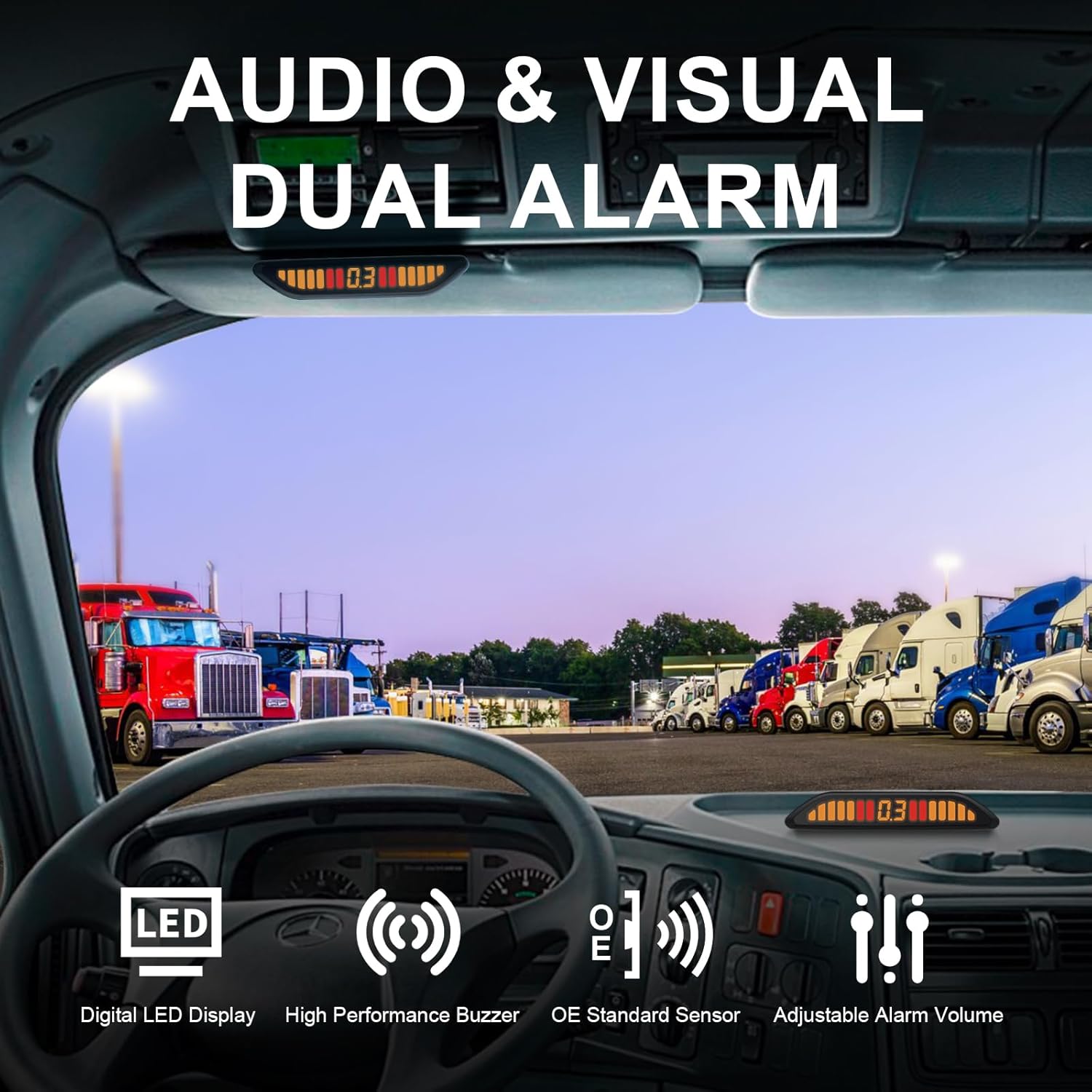 Promata PSW-81 12-24V Wireless Parking Sensor, Wireless Parking Kit with 4 58Hkz Sensors for Car Truck Trailer, Upside Down Display with Adjustable Alarm Volume