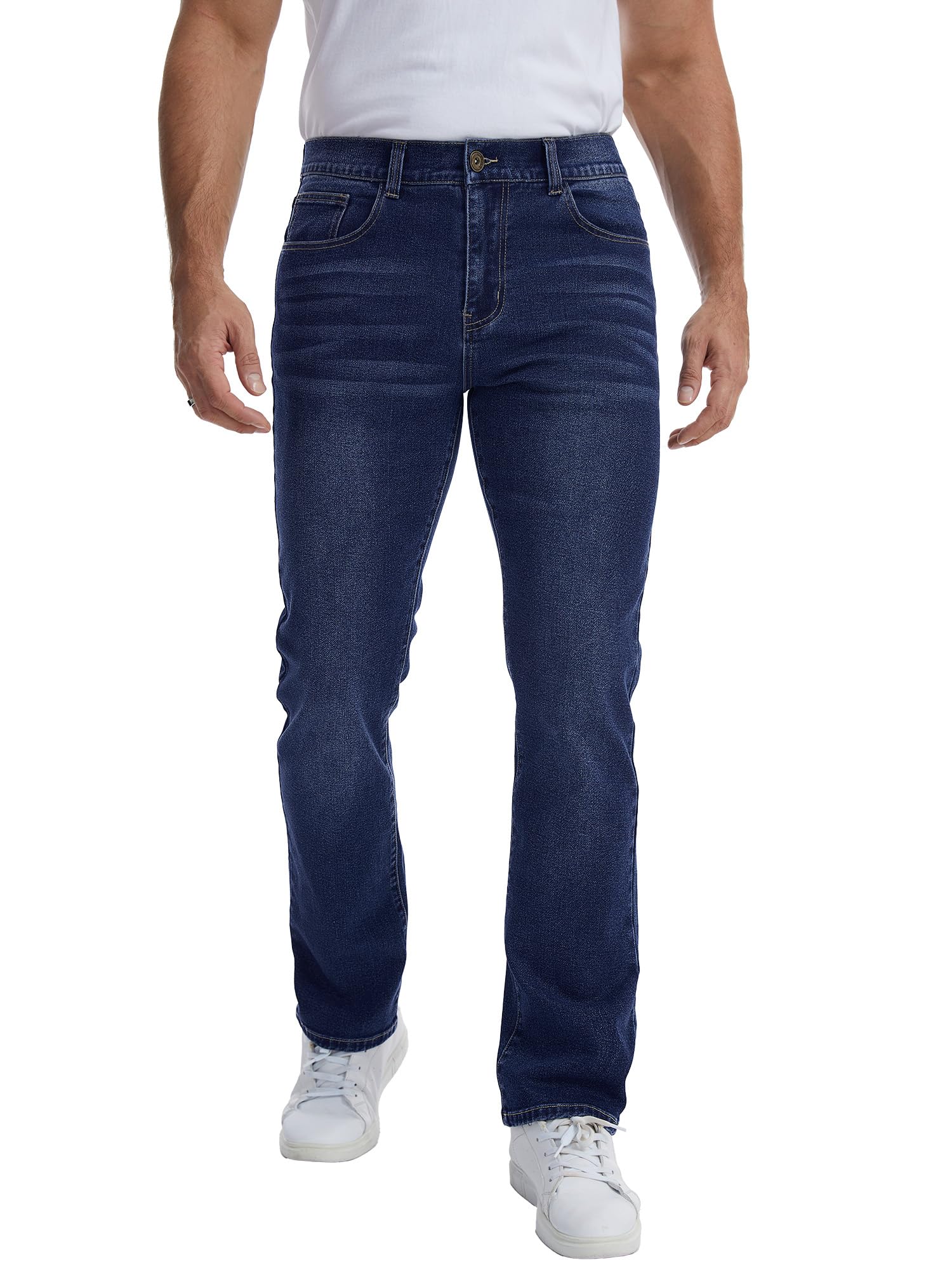 Breampot Herren Jeans Regular Fit Stretch Straight Cut Mid Waist Denim Hose