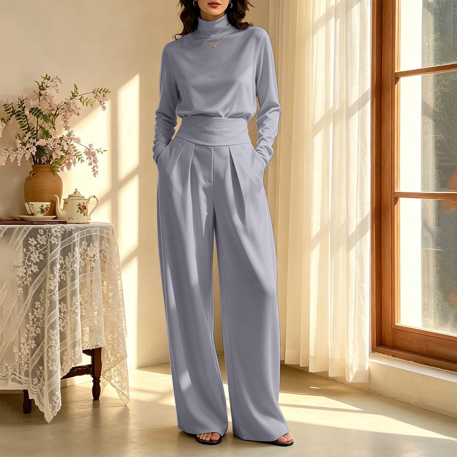 Tuta Da Lavoro Donna 2 Pezzi Completi Sportiva Manica Lunga Girocollo Tuta Da Ginnastica Completo Palestra Casual Set Top E Pantaloni a Gamba Larga Tute Per Jogging Fitness Yoga Da Casa Autunno