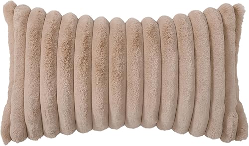 Miniatura 2 de Amélie Home Funda de almohada de felpa de pelo sintético a rayas jacquard, funda de cojín decorativa de lujo suave, cierre de cremallera oculto,