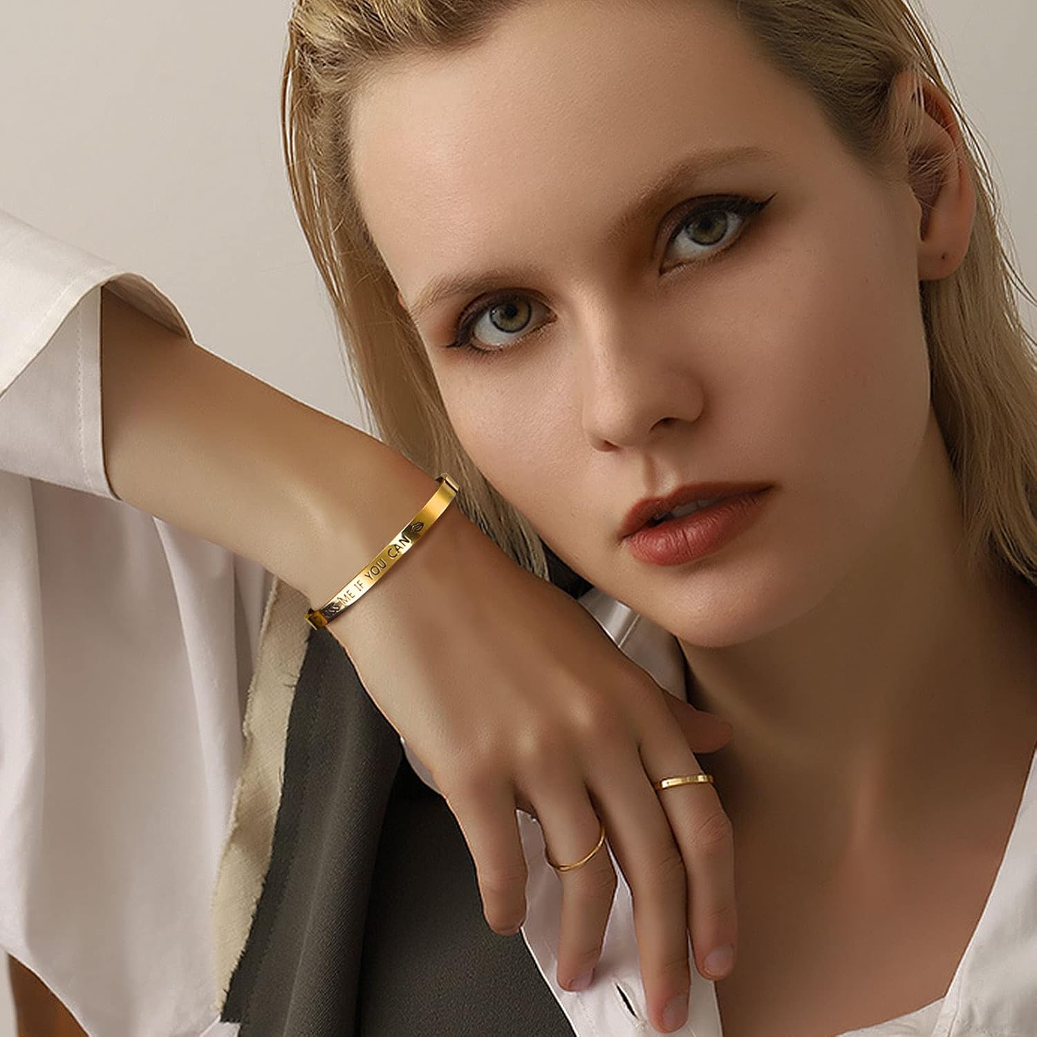 U7 Personalized Cuff Bracelets Women Mens Stainless Steel 18K Gold Plated Cuban/Braided/Simple Cuff Bracelets Open Bangles, Customizable - Image 4