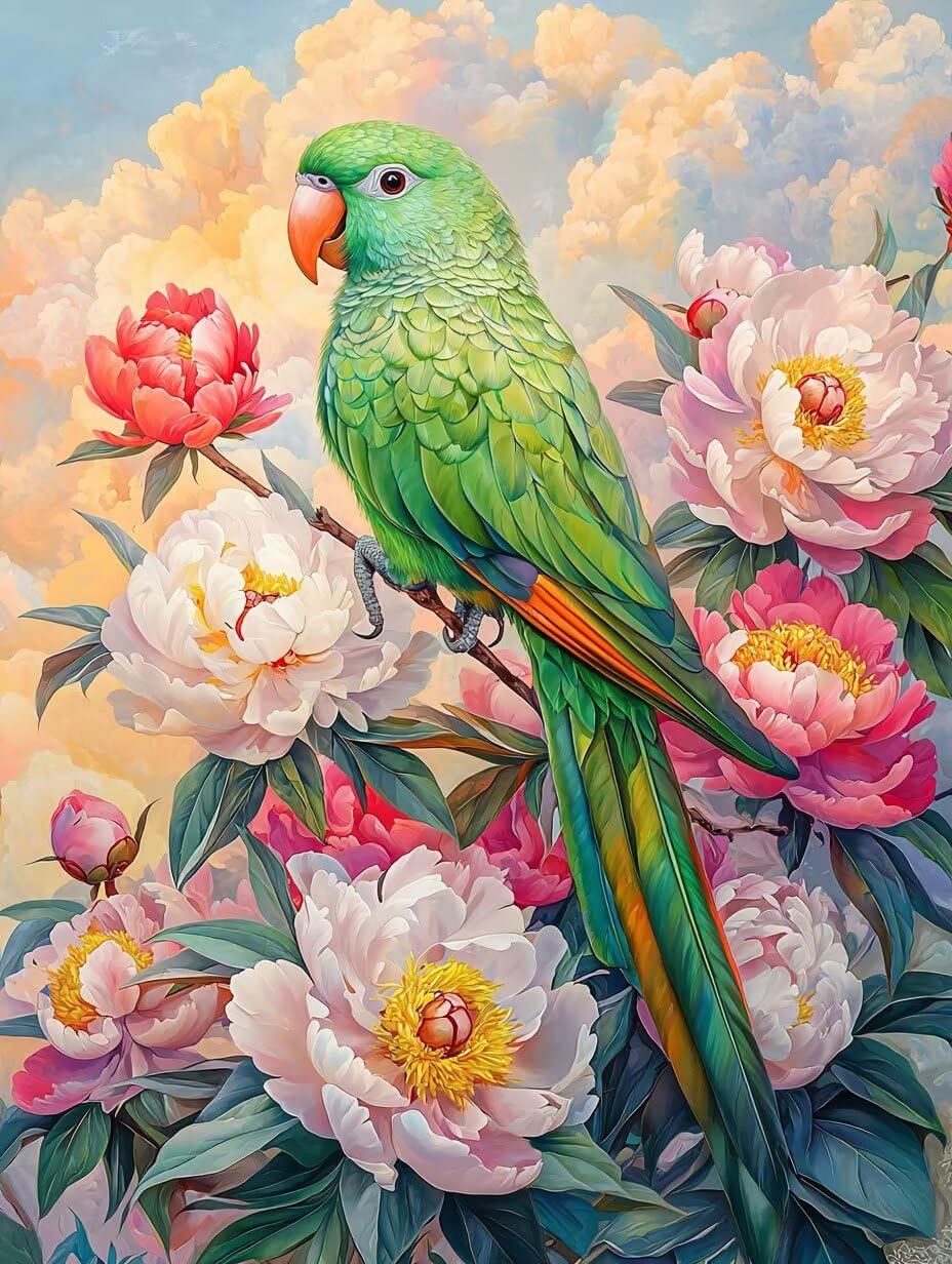 WEISHIWE Perroquet et fleurs Peinture Numero Adulte Kits, 80x100cm m-1082