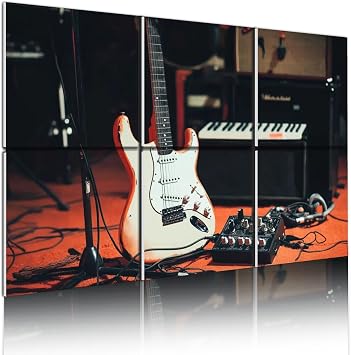 Art Acoustic Panels A white electric guitar red amplifier onstage electrical cables foot 6 Pack Decorative Sound Absorbing Wall Panels 72x48" Noise Canceling Soundproof Padding Room Decor for Office