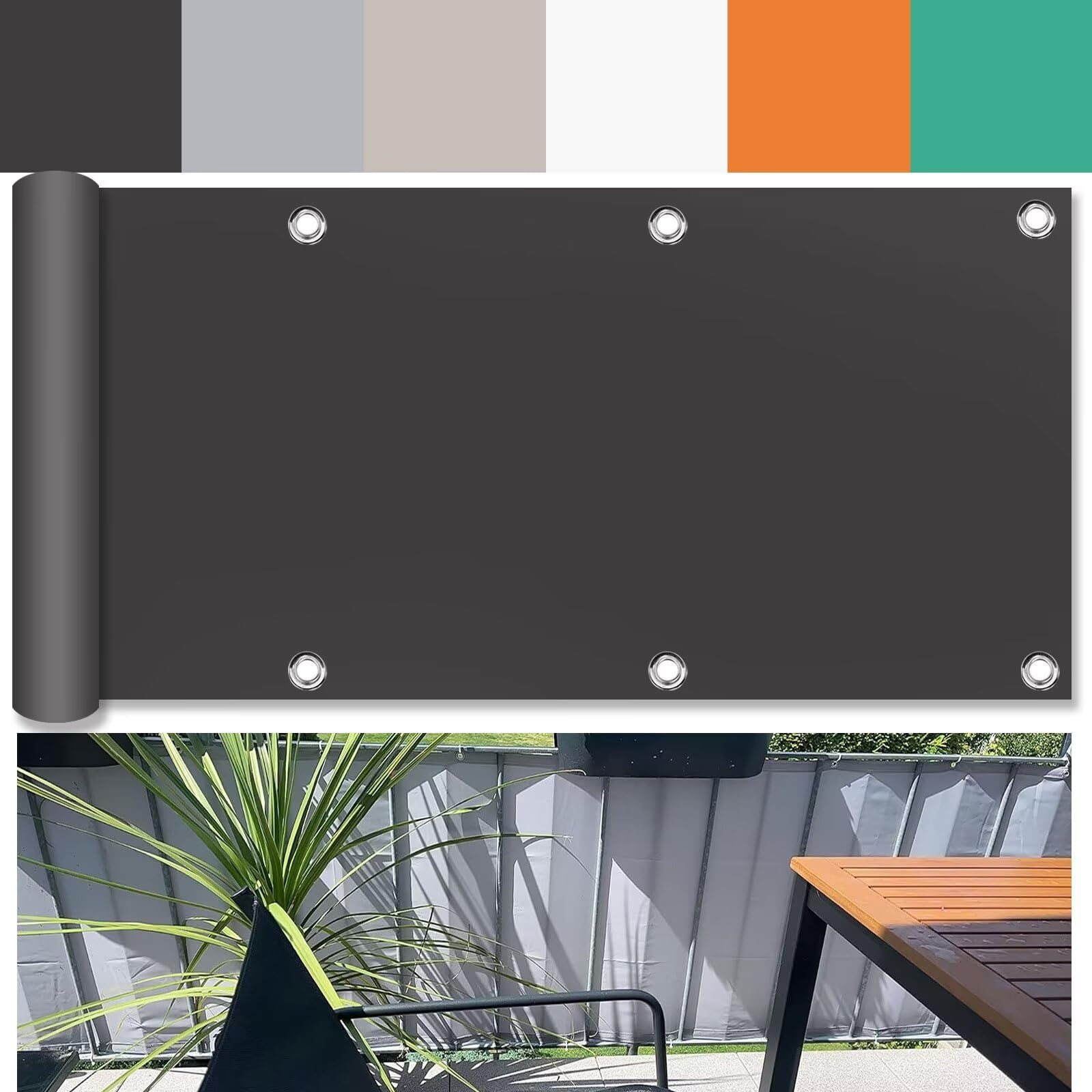 balkonbespannung Anthrazit 40 cm hoch Wetterfest UV-Schutz Blickdichte 100% Privatsphäre Windschutz Balkon für Terrassen Balkon Zaun Garten Swimming Pool 40x400cm