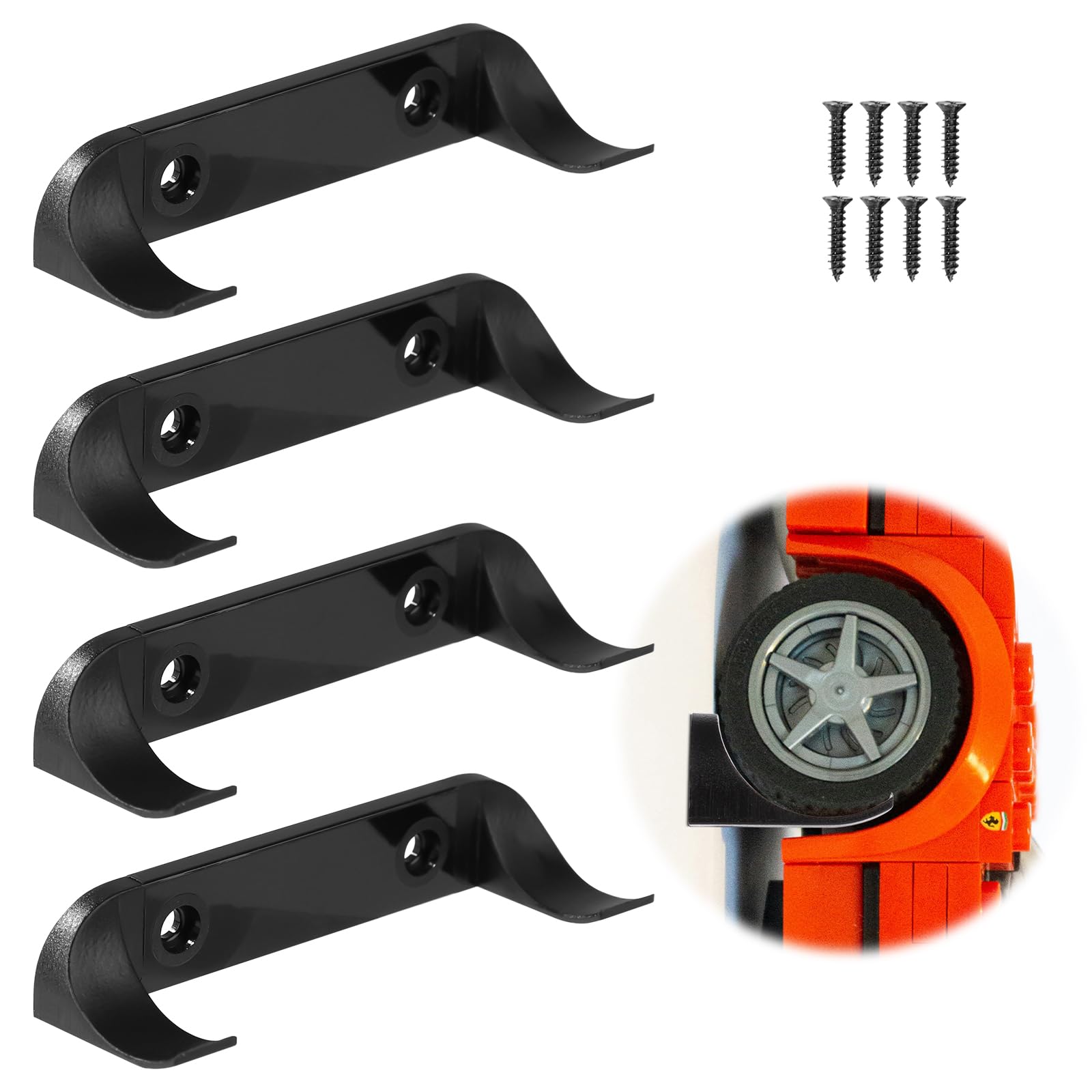 4pcs Car Display Wall Mount, Stable Toy Car Holder Vertical Model Car Stand Shelf Compatible with Lego Speed Champion for Car Collection Car Enthusiasts (Black)