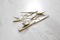 Vista 5 de Fortessa Lucca - Cubiertos facetados de acero inoxidable 18/10, cuchara de postre/sopa, 7.1 pulgadas, juego de 12, dorado cepillado