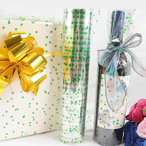 Miniatura 31 de CMFYHM Rollo de celofán transparente (34 pulgadas x 120 pies) de celofán de lunares dorados de 3 mil, rollo de papel de celofán para regalo, cestas