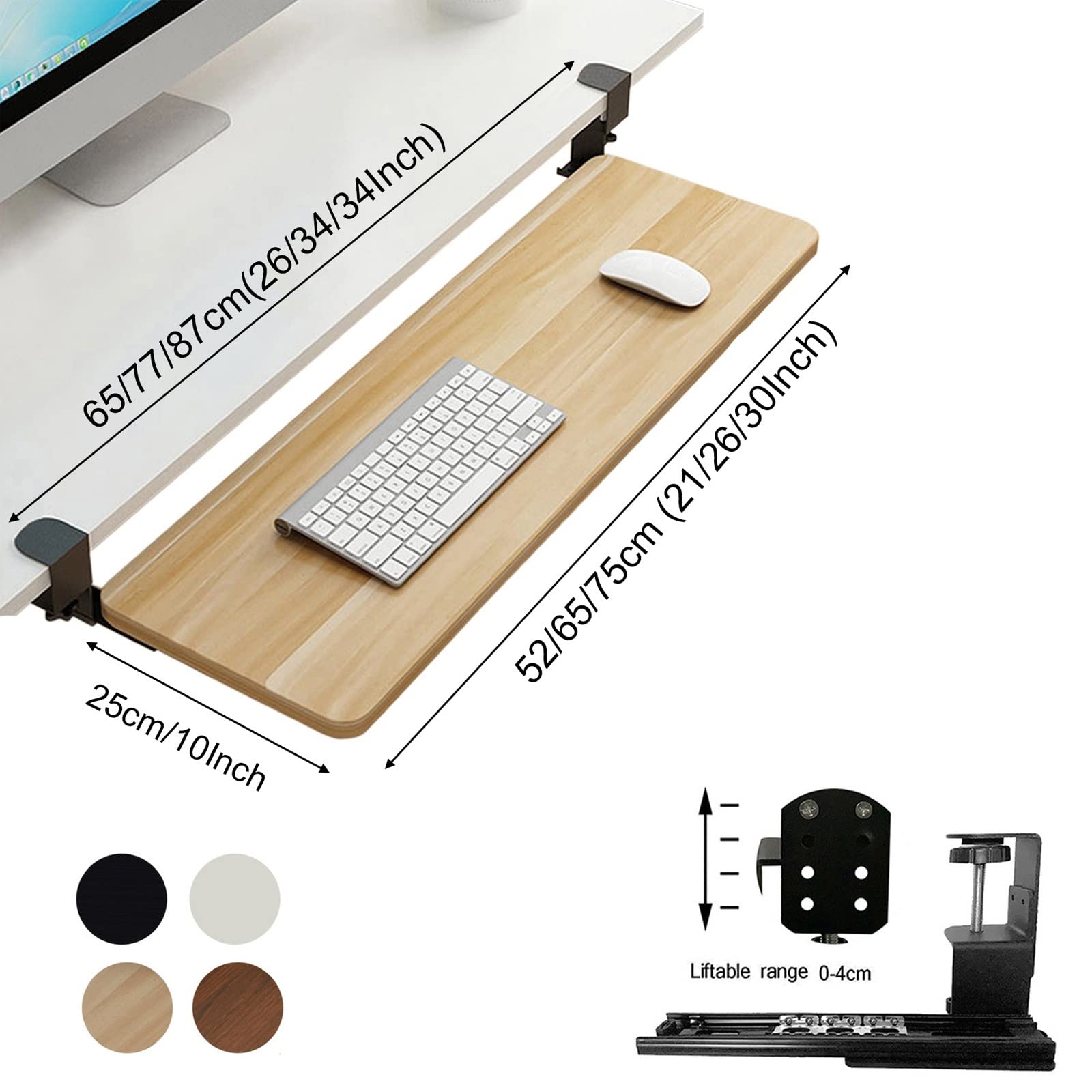Vassoio per tastiera regolabile sotto la scrivania, cassetto estraibile ergonomico e portaoggetti per mouse, organizer da scrivania regolabile in altezza per una maggiore efficienza e comfort dello