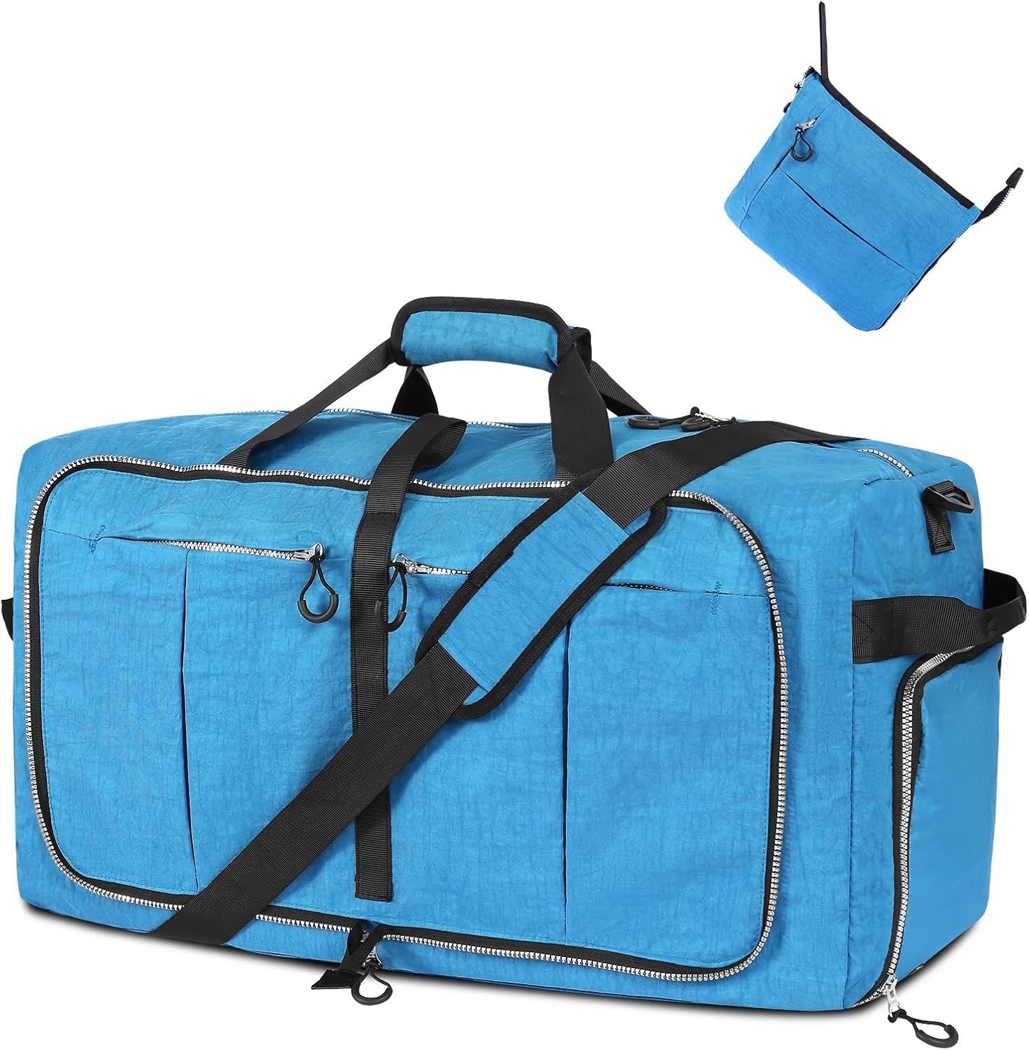 85L Foldable Nylon Duffle Bag, Waterproof Large Travel Bag with Thicken Bottom, Blue