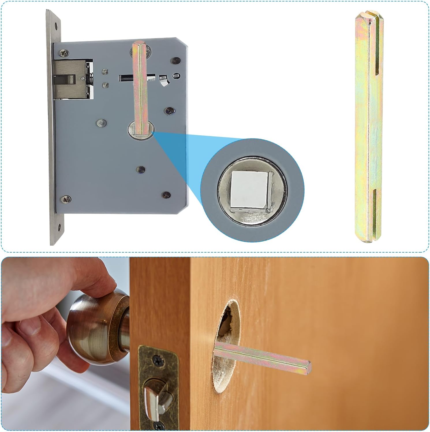 MECCANIXITY Slotted Square Door Knob Spindle 110x8mm, 1 Pack Spare Door Handle Spindle Bar Carbon Steel for Most Mortise Type Door Knobs Vintage Door Control Systems, Gold