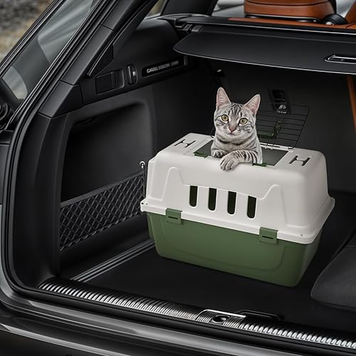 Miniatura 3 de Magshion Transportador de mascotas de 18 pulgadas con acceso a la puerta superior y delantera, perrera de plástico para viajes más largos, mango