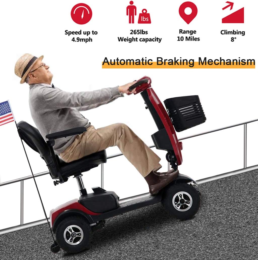 Compact Mobility Scooter for Adults and Senior, Folding 4 Wheel Electric Scooter with LED Head Light and Rear Brake Light, Motorized Scooter for Travel, Enhanced Battery for Long Range Driving, Red : Health & Household