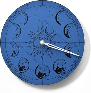 Moon Phase Wall Clock - Lunar Cycle - Round Blue - Moon Phase Tracker - Unique Wall Decor - Sun and Moon - Perpetual - Optional RGB LED 5V